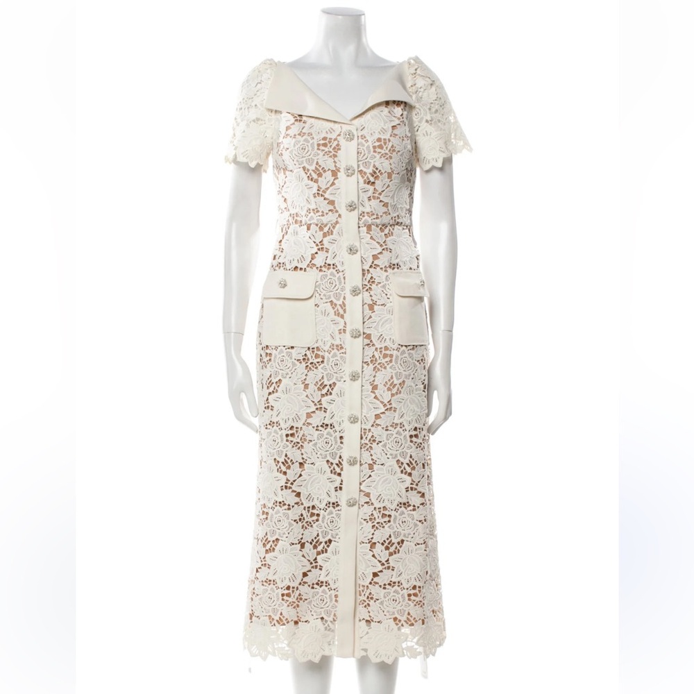 Self-Portrait Cream Floral Lace Midi Dress